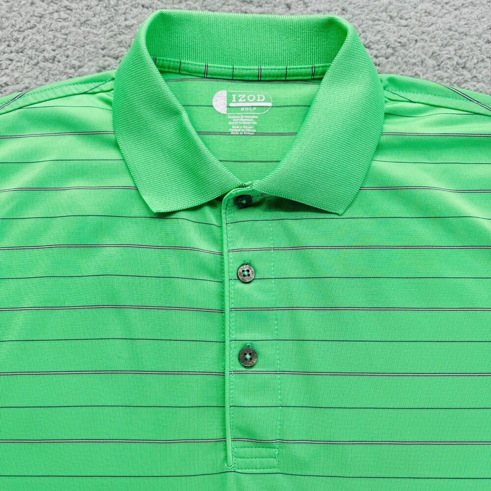 IZOD Golf Polo Shirt Mens M Green Blue Striped Short Sleeve Athletic Outdoor - Picture 3 of 9